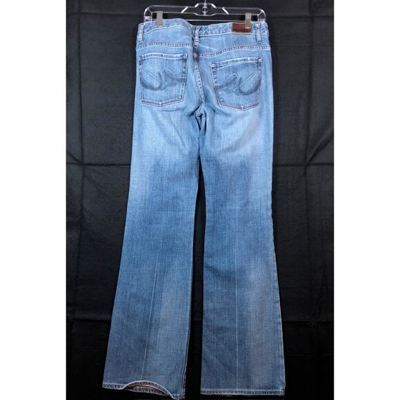 Express Womens Jeans Blue Denim Mid Rise Bootcut Casual Stretch 10 Long - Picture 10 of 12